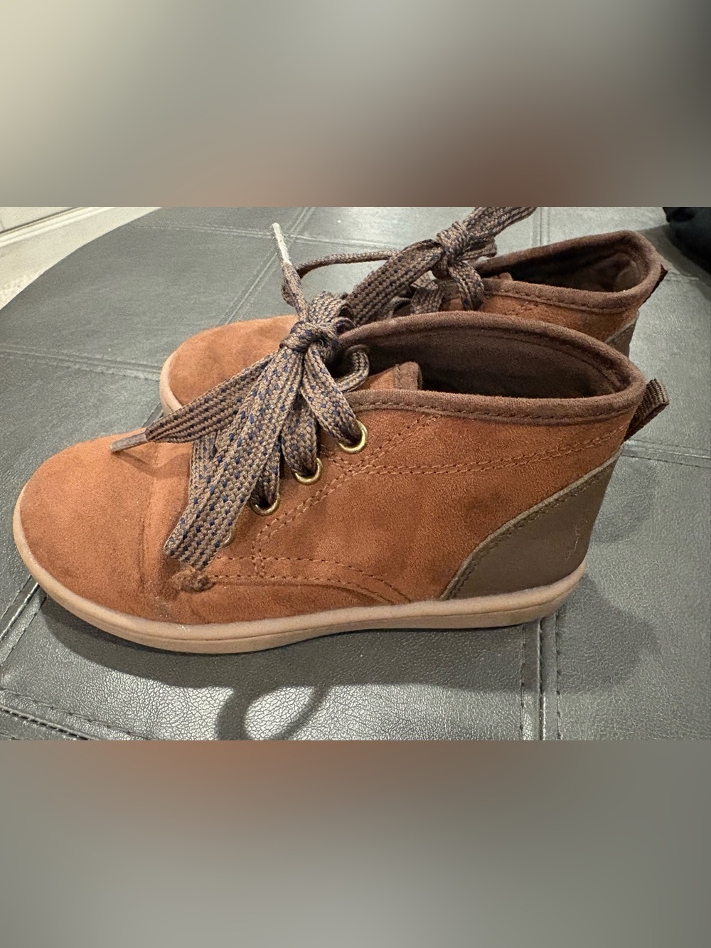 Kids Brown Suede High-Top Casual Shoes - 10T